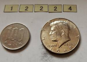 銀貨です　美品（未使用に近い）1968年　ケネディ50セントD刻印　送料無料（12224）シルバー400　USA貨幣　アメリカ　ハーフダラー