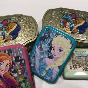 ディズニーお土産缶5個セット 美女と野獣 アナ雪 ディズニーランドホテルアメニティ おまけ付き