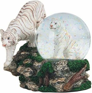 2匹のホワイト・タイガー スノー・グローブ 彫像 彫刻/ インド ベンガルトラの白変種 動物園 サーカス プレゼント 贈り物 記念品（輸入品）