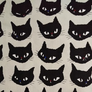 黒猫の顔(きなり) 生地 ハギレ
