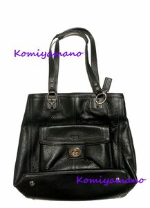 コーチ COACH レザー トートバッグ 黒 本革 バック ポケットあり real leather tote Bag