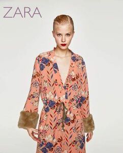 sale! new goods tag attaching *ZARA Zara *Collection fur cuffs crepe-de-chine woven ki mono pattern coat 