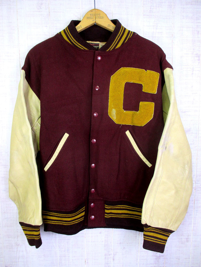 70's ヴィンテージ スタジアムジャケット ウール 本革レザー 44