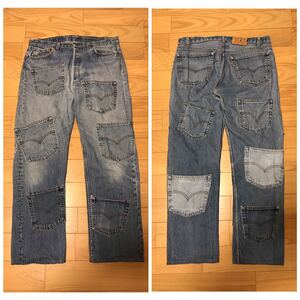 USA製☆80s Levi's／リーバイス 501 オリジナルビンテージ 87年製デニムパンツ ジーンズ W38 個性的一点物リメイク&赤耳直後CARE入りタグ！