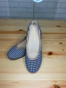  silver chewing gum check wood sole pumps L [TT4]