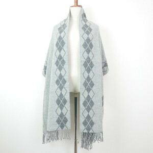 JOHNSTONS ジョンストンズ MADE IN SCOTLAND WOOL STOLE ウール アーガイル フリンジ ストール GRAY