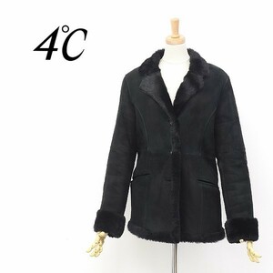 *4*C/yondosi- sheep leather real mouton half coat black M