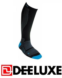 【新品:送料無料】DEELUXE THERMO SOCKS EVO - L Black/Blue 着圧 靴下 スノーボード サーモソックス