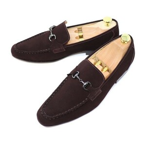 24cm hand made original leather bit Loafer suede moccasin dark brown DBR men's shoes leather ma Kei made law S107