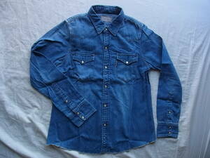  Hollywood Ranch Market BLUE BLUEb lube Roo Denim б/у обработка A линия Silhouette рубашка в ковбойском стиле сделано в Японии 