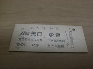 宇品線　上大河から安芸矢口ゆき　50円2等　昭和41年12月19日　上大河駅発行　●営業最終日　廃線