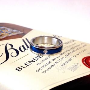 【金属アレルギー対応】美麗◇6mmブルーラインリングw/1Pダイヤ◇19号◇研磨布付き◇高級サージカルステンレス製◇プレゼントにも