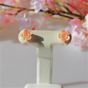  pink ..K18 domestic production coral earrings 