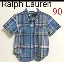 ラルフローレン 半袖シャツ チェックシャツ 90サイズ トップス 24M ブルー チェック柄 男の子Ralph Lauren 90cm 夏 鮮やか 青_画像1