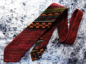 AH0700美品【北海道】手織つむぎ【ウール100％】優佳良織工芸館のネクタイ