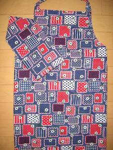 * hand made apron 2 point set 140 rom and rear (before and after) floral print dot *