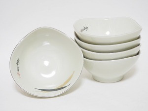 A0256 峯月 作 変形鉢 5客揃 ☆ 幅12.1㎝ 和食器 茶道具 茶器 抹茶器 茶懐石 茶事 懐石道具 会席道具 鉢 小鉢 向付 5客 セット 作家物 在銘