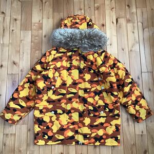 ファー付き 中綿ジャケット Mサイズ orange camo FUR hoodie down jacket a bathing ape bape エイプ ベイプ アベイシングエイプ 迷彩