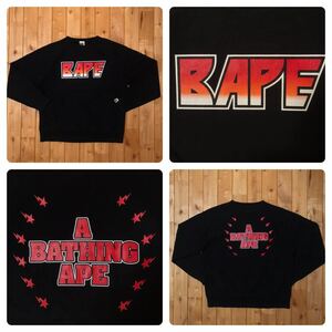 ★レア★ KISS logo 長袖スウェット Mサイズ a bathing ape bape エイプ ベイプ アベイシングエイプ nigo black 1336