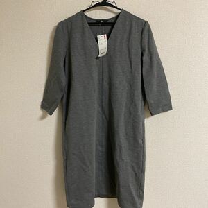 ユニクロ UNIQLO グレー ポンチVネック ワンピース 新品 タグ付き S