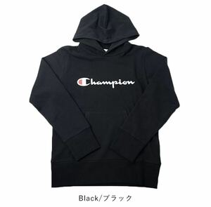 新品13541CHAMPIONチャンピオン80cm黒ブラック胸ロゴ長袖パーカートレーナースエット男女兼用ユニセックスキッズ通学通園公園着親子コーデ