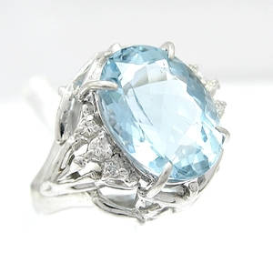 PT900 Платиновое кольцо кольца Aquamarine 3,500CT Diamond 0,060CT 9,5 марта ◆ С сортировкой [Используется]/10020486