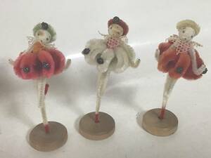 昭和レトロ 当時物 モール人形 ポーズ人形 3個まとめて 木製台 インテリア コレクション