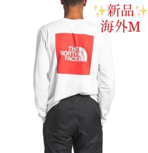 ★新品★ The North Face ボックスロゴ 長袖 ロンT ホワイト M ノースフェイス ビッグロゴ 海外限定 レア 白