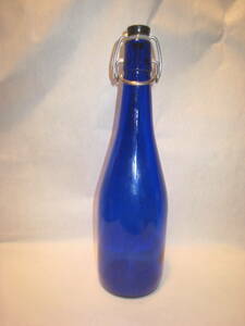 遮光酒瓶青　ガラス保存瓶　密封・密閉容器　蓋付瓶　ボトル径80×口径18×高さ290mm　中古経年変化有　着払い
