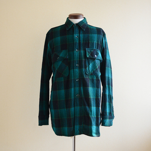 60s Minnesota Woolen マチ付き ウールシャツ 実寸L 緑 オンブレ / ビンテージ チェック 古着 50s USA