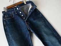 旧【 DENIME ドゥニーム 】XX インディゴ デニムパンツ 30 色落ち ヒゲ アタリ ボタンフライ 革パッチ セルビッチ耳付き オリゾンティ_画像4