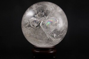 天然水晶丸玉　１４．２ｃｍ　レインボー水晶/rc-28