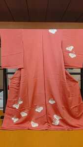 Art hand Auction Brand new Hanging Homongi 9 Jukoori Salmon pink back plum pattern Hand-painted Pure silk Kyoto Yuzen Modern Untailored Unused Stage costume Rental Old cloth Remake, women's kimono, kimono, Visiting dress, untailored