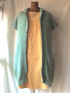  beautiful color am green amugrin Natural Laundry grin wool short sleeves One-piece natural ku flannel less seal France Northern Europe border flax select xlinen