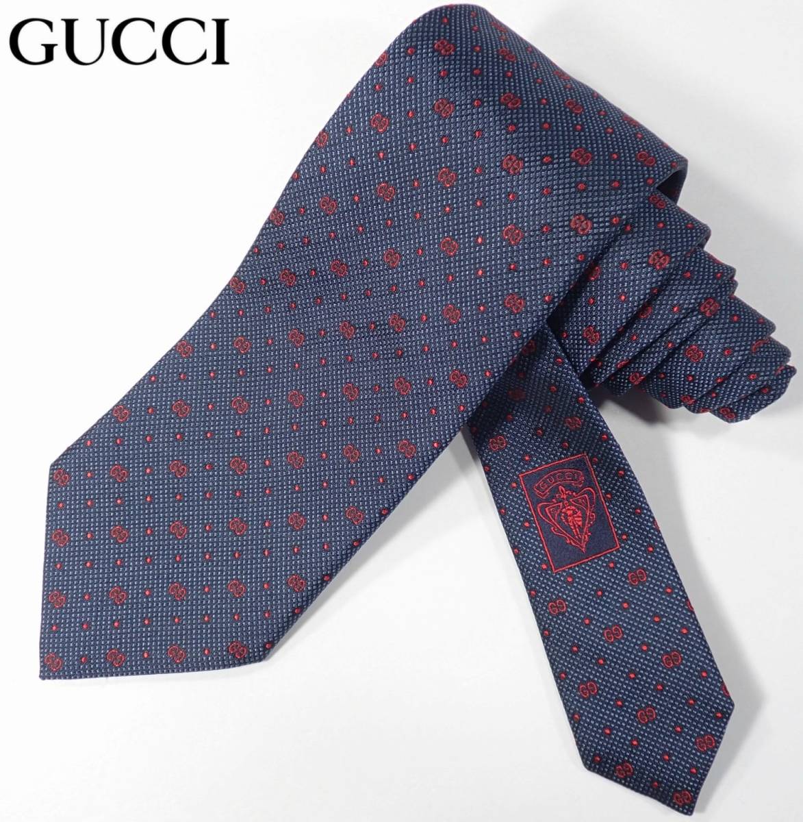 GUCCI ネクタイ 紋章柄 ダークブラウン