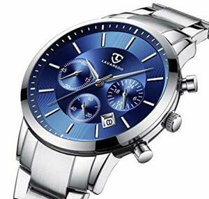 1-シルバーブルー 腕時計 メンズ腕時計 ファッション カジュアル ビジネス 多機能 クロノグラフ ステンレス鋼 防水 日付表示