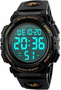01-ゴールド 腕時計 メンズ デジタル スポーツ 50メートル防水 おしゃれ 多機能 LED表示 アウトドア 腕時計(ゴールド