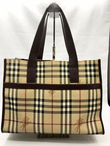 バーバリー ハンドバッグ ダークブラウン×チェック PVC 美品 レディース カバン BURBERRY ビジネスバッグ トートバッグ