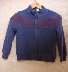 PETIT BATEAU Petit Bateau knitted jumper Zip up sweater navy . wine. pattern braided fleece reverse side two -ply 6ans/116cm