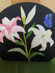 縮緬タペストリー 飾り立て百合 ハンドメイド 最終お値下げ!