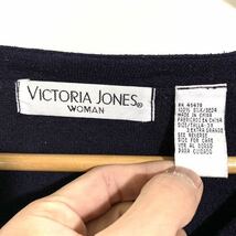 ■女性用 ビッグサイズ VICTORIA JONES シルク素材 サマーニット ノーカラーシャツ 古着 カーディガン風 ブラック サイズ3XL■_画像6