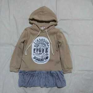 [ unused ][ stock disposal ] child Kids Junior girl 110 with a hood . sweatshirt reverse side nappy long sleeve casual ⑤ (6597q)