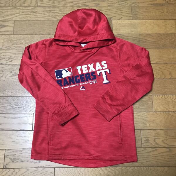 MLB TEXAS RANGERS KID’S HOODIE (Majestic) size-M(着丈55身幅46) 中古(美品) 送料無料 NCNR