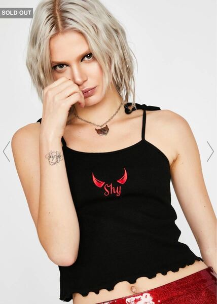 DOLLSKILL ドールズキル　 トップス　shyDevil キャミソール　肩紐　ブラック　クロップド丈　