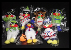 【海蛍】未使用保管品 東京ヤクルトスワロローズ つば九郎 マスコット 燕日 合羽 トナカイ スイム 誕生日等 まとめて7体セット