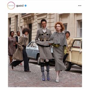 2019 Gucci tweed thousand bird .. check skirt black white 