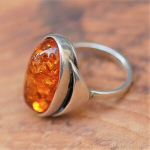 M157*1960s Vintage * amber amber 16 number ring *STERLING silver * ring 925* fashion * designer * american jewelry *ma dam 