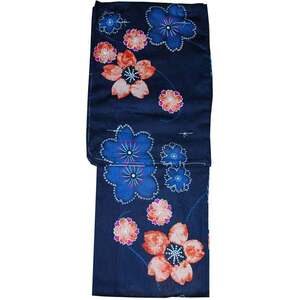  yukata free size cotton flax lady's ... Sakura navy blue 68450