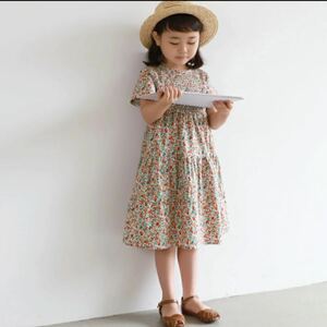 coca 子供服 ワンピース 半袖 花柄 フレア ティアード 綿100％ コットン 女の子 100cm コカ