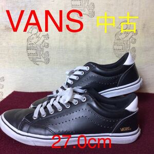 【売り切り!送料無料!】A-56 VANS!27.0cm!ローカット!スニーカー!無地!レザー調!シンプル!カジュアル!古着!中古!